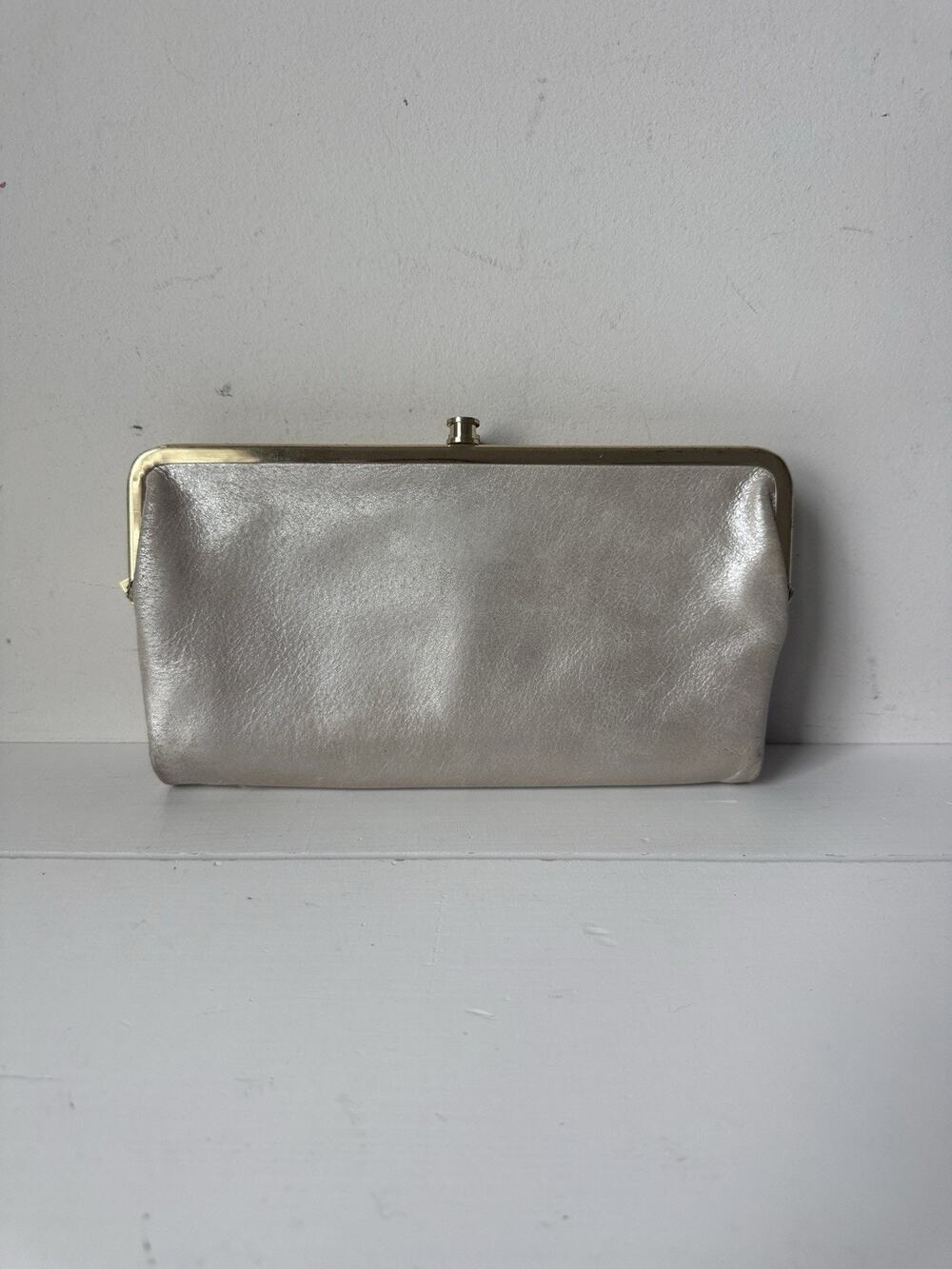 Hobo International Lauren Champagne Leather Double Kisslock Clutch Wallet-Large